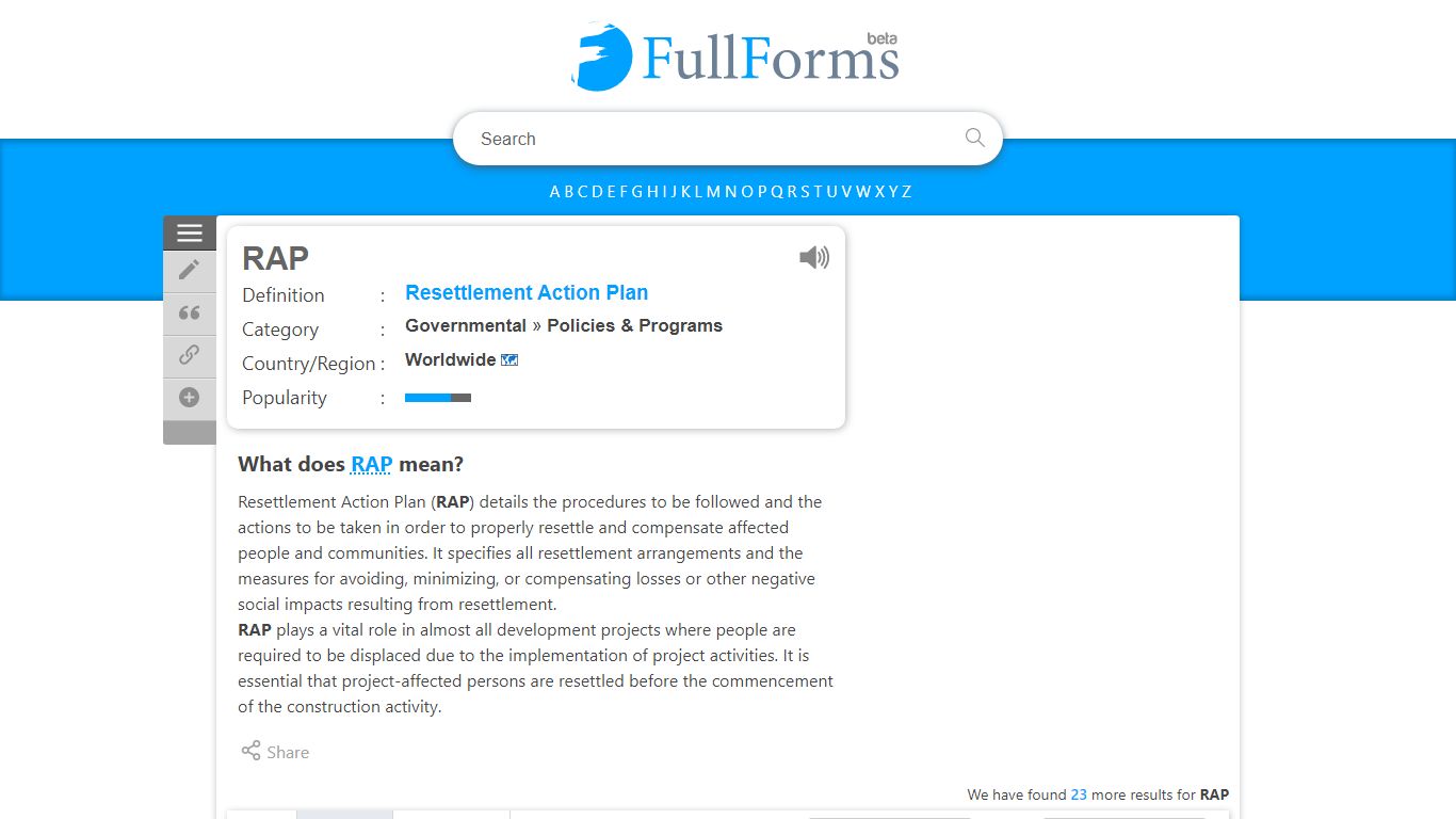 Full Form of RAP in Action Plans | FullForms